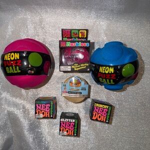 Mini Squishy Dumpling,Neon Fuzz Balls, NeeDoh Marbleez & 3 NeeDoh Balls